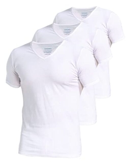 Comfneat Men's 3-Pack Undershirts Stretchy Cotton Spandex T-Shirts V-Neck Shirts for Men