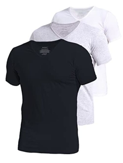 Comfneat Men's 3-Pack Undershirts Stretchy Cotton Spandex T-Shirts V-Neck Shirts for Men