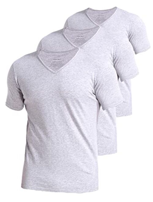 Comfneat Men's 3-Pack Undershirts Stretchy Cotton Spandex T-Shirts V-Neck Shirts for Men