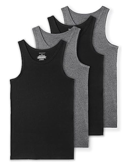 Comfneat Men's 4-Pack Big & Tall Tight Fit A-Shirts Tank Tops Sleeveless Undershirts Stretchy Cotton Spandex Base Layers