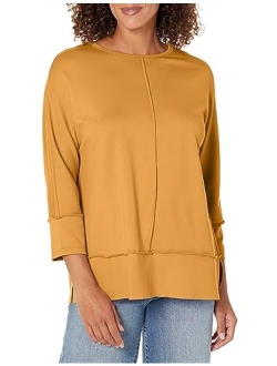 Women's Serenity Knit Tunic Top with Three Quarter Length Dolman Sleeves and Seam Details