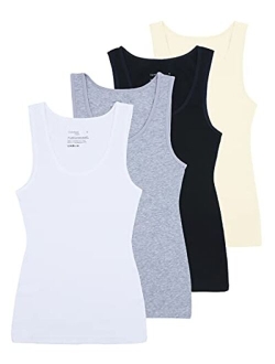 Comfneat Women's 4-Pack Slim-Fit Basic Tanks Cotton Casual Comfy Top Underwear Vests