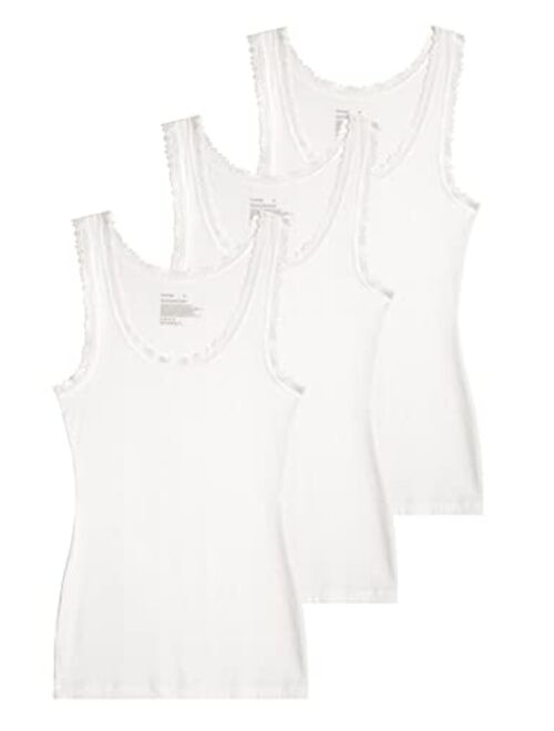 Comfneat Women's 3-Pack Sleepwear Lace Trim Tank Tops Stretchy Undershirts