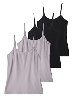 Comfneat Women's 4-Pack Stretchy Camisoles Cotton Spandex Undershirts Adjustable Spaghetti Strap