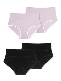 Comfneat Women's 4-Pack High Waisted Briefs Stretchy Cotton Spandex Underwear