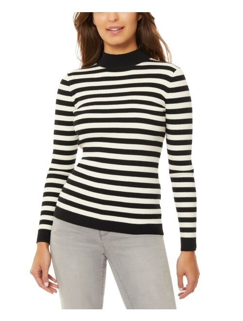 JONES NEW YORK Women's Striped Mock Neck Sweater