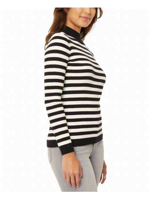 JONES NEW YORK Women's Striped Mock Neck Sweater