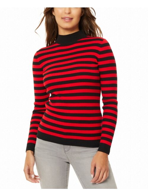 JONES NEW YORK Women's Striped Mock Neck Sweater