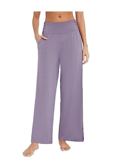 Womens Bamboo Viscose Lounge Pants Soft Wide Leg Pajama Bottoms Palazzo Yoga Pant Casual Pj Bottom S-XXL