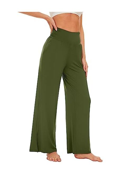 WiWi Womens Bamboo Viscose Lounge Pants Soft Wide Leg Pajama Bottoms Palazzo Yoga Pant Casual Pj Bottom S-XXL