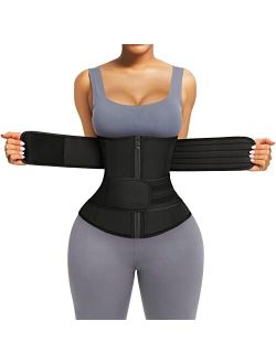 Waist Trainer for Women Long Torso Sauna Workout Double Belt With Zipper 7 Steel Bones