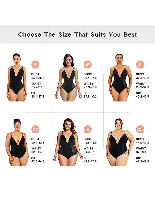 FeelinGirl Thong Shapewear Bodysuit for Women Tummy Control Body Shaper U Plunge Fajas Colombianas Waist Trainer Corset