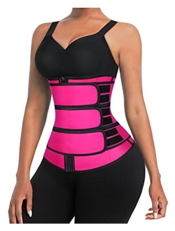 Neoprene Waist Trainer for Women 3 Straps Tummy Control Workout Corset Cincher Long Torso Trimmer Sauna Belt