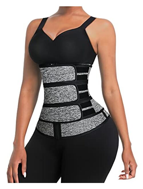 FeelinGirl Neoprene Waist Trainer for Women 3 Straps Tummy Control Workout Corset Cincher Long Torso Trimmer Sauna Belt