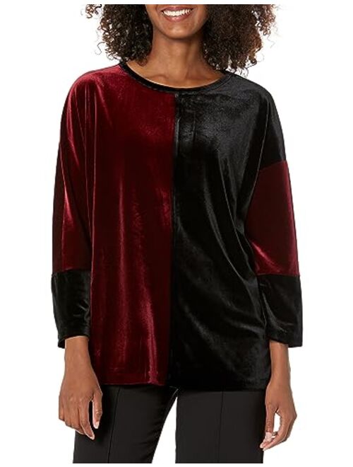 JONES NEW YORK Women's Stretch Velour Color Block Tunic Top