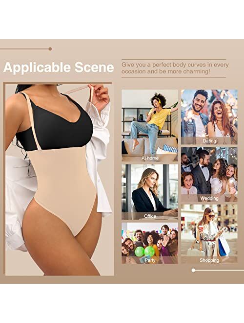 FeelinGirl Thong Shapewear for Women Tummy Control Seamless Body Shaper High Waisted Panties Slimming Underwear