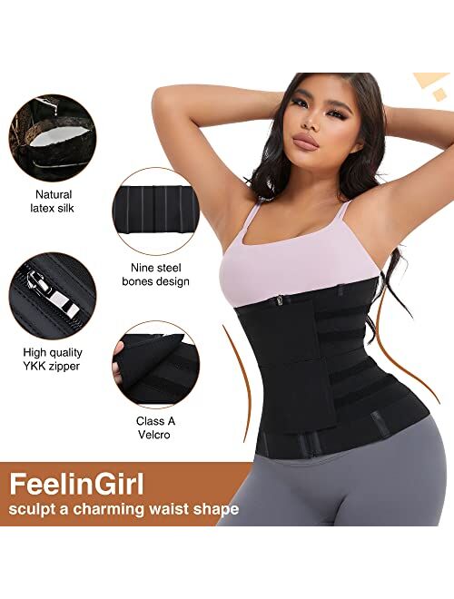 FeelinGirl Latex Waist Trainer for Women Tummy Control Shapewear Waist Cincher Hourglass Body Shaper Workout 25-Steel Bones