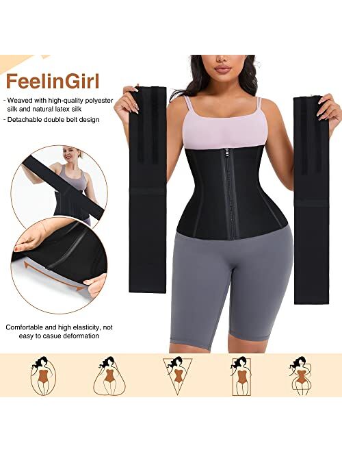 FeelinGirl Latex Waist Trainer for Women Tummy Control Shapewear Waist Cincher Hourglass Body Shaper Workout 25-Steel Bones