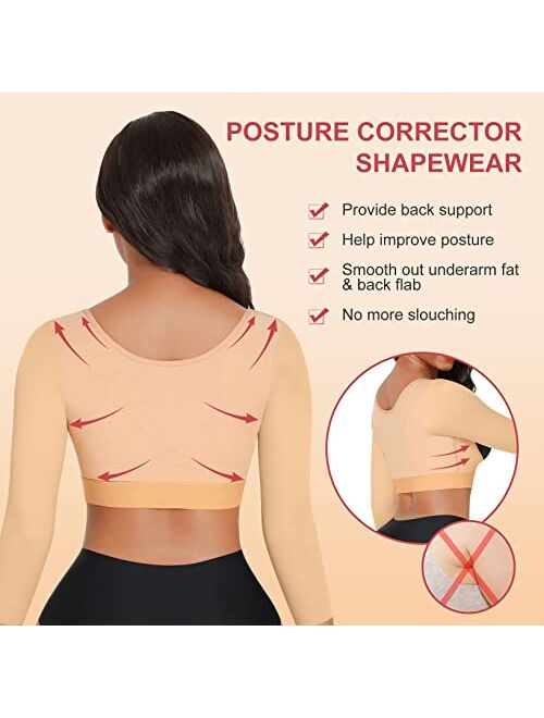 FeelinGirl Arm Shaper for Women Post Surgery Arm Compression Sleeves Lipo Garment Posture Corrector Shapewear Tops