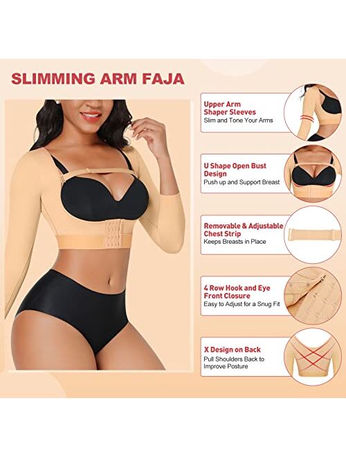 FeelinGirl Arm Shaper for Women Post Surgery Arm Compression Sleeves Lipo Garment Posture Corrector Shapewear Tops