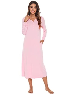 Bamboo Viscose Nightgowns for Women Soft Sleepshirts Long Sleeve Nightshirts Pajamas Sleepwear Loungewear S-XXL