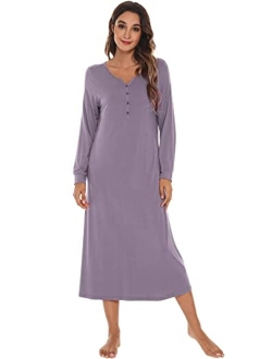 Bamboo Viscose Nightgowns for Women Soft Sleepshirts Long Sleeve Nightshirts Pajamas Sleepwear Loungewear S-XXL