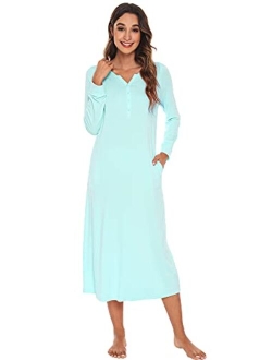 Bamboo Viscose Nightgowns for Women Soft Sleepshirts Long Sleeve Nightshirts Pajamas Sleepwear Loungewear S-XXL