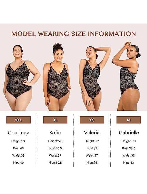 FeelinGirl Lace Bodysuit for Women Tummy Control Shapewear V Neck Backless Tank Tops One Piece Body Shaper Fajas Thongs