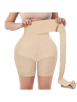 Shapewear for Women Tummy Control Faja Butt Lifter Body Shaper Thigh Slimmer Shorts with Removable Waist Wrap