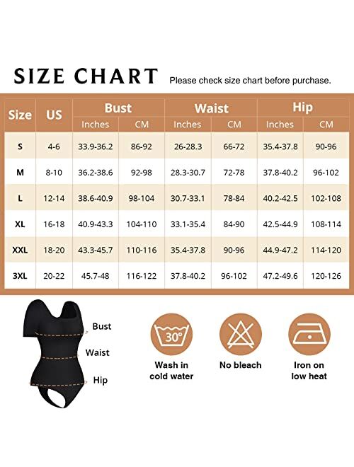 FeelinGirl Bodysuit for Women Tummy Control Seamless Fashion Thong Tops Short/Half/Short Puff/Long Puff Sleeve