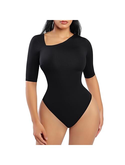 FeelinGirl Bodysuit for Women Tummy Control Seamless Fashion Thong Tops Short/Half/Short Puff/Long Puff Sleeve