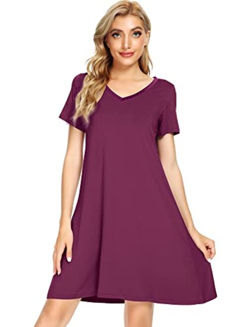 WiWi Bamboo Viscose Nightgowns for Women Soft Night Shirt Sleepwear Short Sleeve Lightweight Plus Size Sleepshirts S-4X