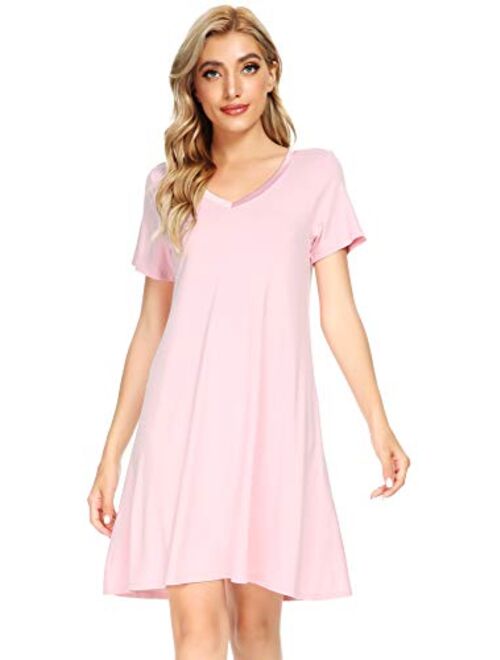 WiWi Bamboo Viscose Nightgowns for Women Soft Night Shirt Sleepwear Short Sleeve Lightweight Plus Size Sleepshirts S-4X