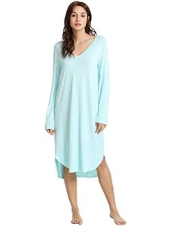 Bamboo Viscose Nightgowns for Women Soft Long Sleeve Sleep Shirt Comfy Nightshirts Sleepwear Plus Size Pajamas S-4X
