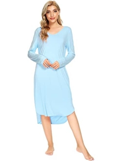 Bamboo Viscose Nightgowns for Women Soft Long Sleeve Sleep Shirt Comfy Nightshirts Sleepwear Plus Size Pajamas S-4X