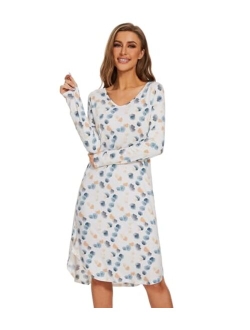 Bamboo Viscose Nightgowns for Women Soft Long Sleeve Sleep Shirt Comfy Nightshirts Sleepwear Plus Size Pajamas S-4X