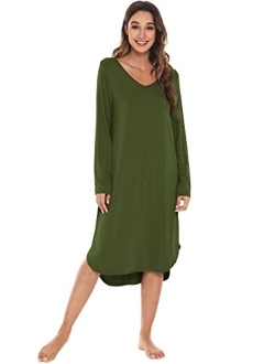 Bamboo Viscose Nightgowns for Women Soft Long Sleeve Sleep Shirt Comfy Nightshirts Sleepwear Plus Size Pajamas S-4X