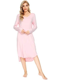 Bamboo Viscose Nightgowns for Women Soft Long Sleeve Sleep Shirt Comfy Nightshirts Sleepwear Plus Size Pajamas S-4X