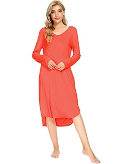 Bamboo Viscose Nightgowns for Women Soft Long Sleeve Sleep Shirt Comfy Nightshirts Sleepwear Plus Size Pajamas S-4X