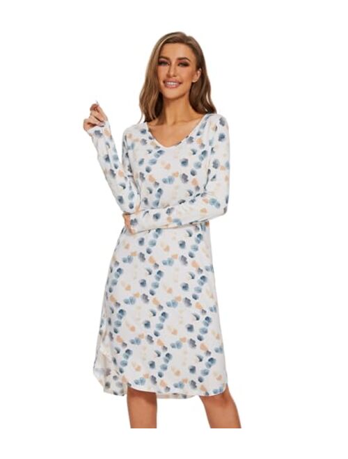 WiWi Bamboo Viscose Nightgowns for Women Soft Long Sleeve Sleep Shirt Comfy Nightshirts Sleepwear Plus Size Pajamas S-4X