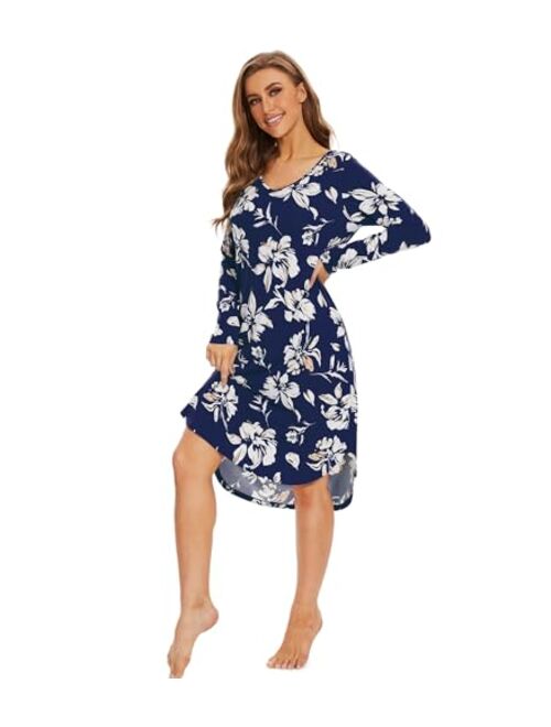 WiWi Bamboo Viscose Nightgowns for Women Soft Long Sleeve Sleep Shirt Comfy Nightshirts Sleepwear Plus Size Pajamas S-4X