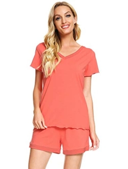 Pajamas for Women Bamboo Viscose Ultra Soft Pajama Set Short Sleeve Top with Shorts Plus Size Pjs Sleepwear S-4X