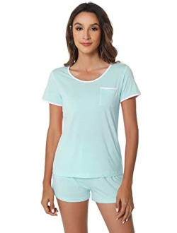 Pajamas for Women Bamboo Viscose Ultra Soft Pajama Set Short Sleeve Top with Shorts Plus Size Pjs Sleepwear S-4X