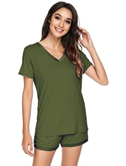 Pajamas for Women Bamboo Viscose Ultra Soft Pajama Set Short Sleeve Top with Shorts Plus Size Pjs Sleepwear S-4X