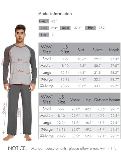 WiWi Men's Bamboo Pajama Sets Soft Lightweight Top with Pants Loose Comfy Pj Set S-XXL