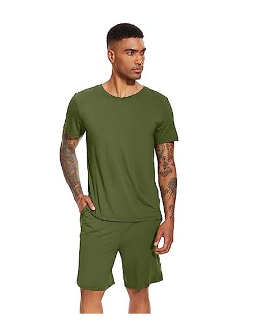 WiWi Men's Bamboo Viscose Pajamas Set Soft Short Sleeve Sleepwear Top and Shorts Pajama Set Pjs Loungewear S-3X