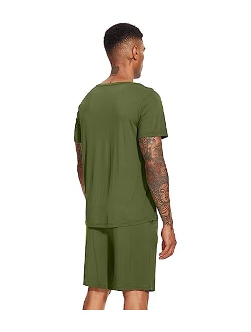 WiWi Men's Bamboo Viscose Pajamas Set Soft Short Sleeve Sleepwear Top and Shorts Pajama Set Pjs Loungewear S-3X