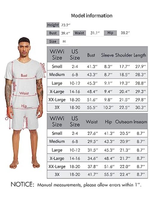 WiWi Men's Bamboo Viscose Pajamas Set Soft Short Sleeve Sleepwear Top and Shorts Pajama Set Pjs Loungewear S-3X