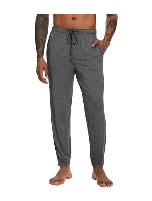 WiWi Men's Bamboo Viscose Pajama Jogger Pants Open Fly Lounge Bottoms Sleep Long Pj Joggers Sweatpant S-XXL