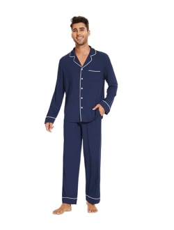 Men's Bamboo Pajama Set Long Sleeve Sleepwear Button Down Pajamas Sets 2 Pieces Soft Knit Loungewear Pjs S-XXL